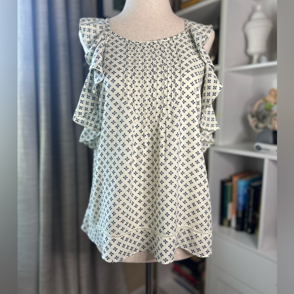 Abercrombie & Fitch Cream and Blue Ruffle Blouse